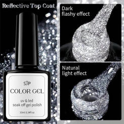 1pc 10ml Reflective Glitter Top Coat Gel Nail Polish Silver Colorful Sparkling Auroras Laser Semi Permanent Nail Art Gel