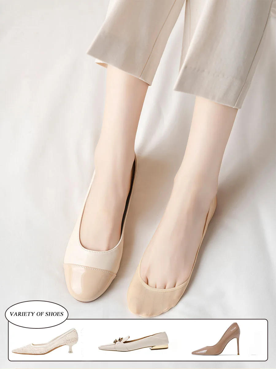 Description Picture 2 of item1 Pair /2 Pairs High Heels Shoes Ice Silk Thin Half-Palm Suspender Invisible Boat Socks Women Summer Silicone Non-Slip Socks