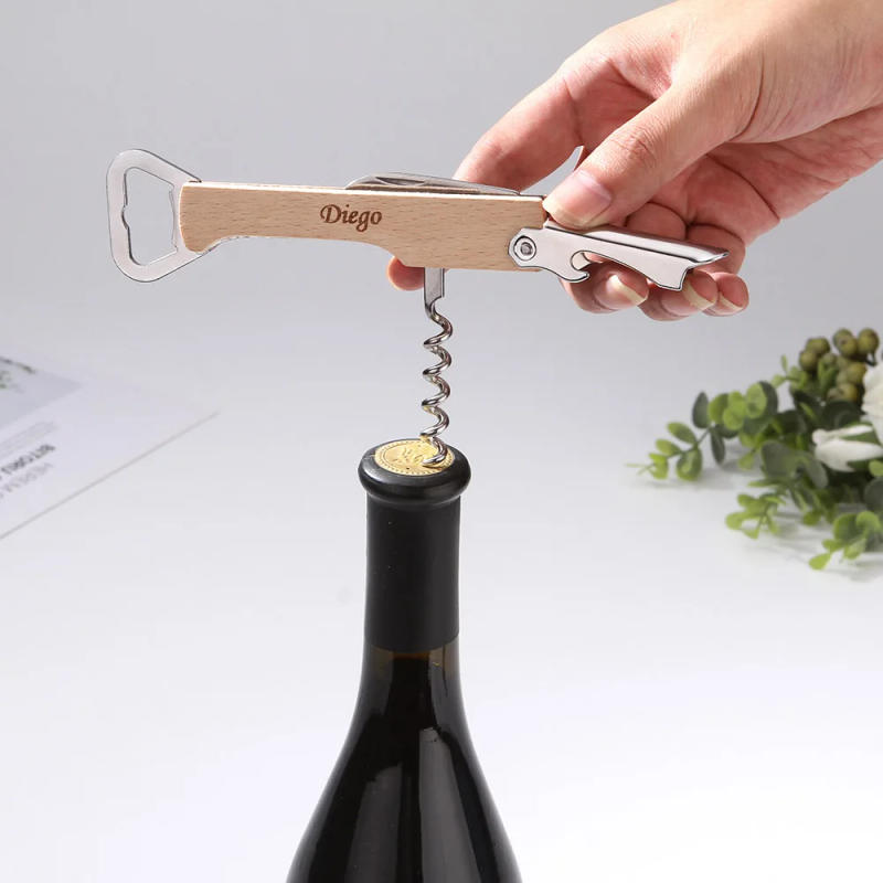 Description Picture 5 of itemWine Beer Opener Stainless Steel Multi Tool Wine Corkscrew Engraved Personalized Souvenir Wood Opener Wedding Gift For Guest