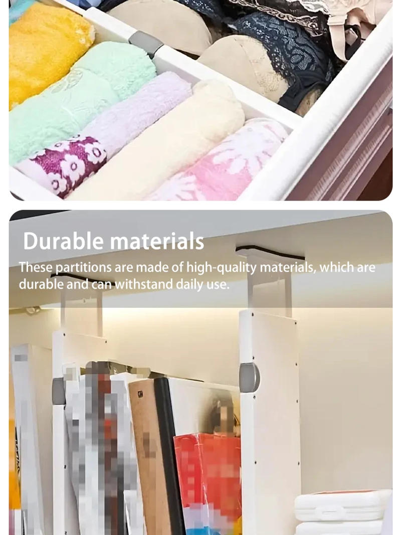 Description Picture 3 of itemAdjustable Extendable Plastic Drawer Divider Thickened Wardrobe Socks No Punching Storage Drawer Divider Kitchen Living Room