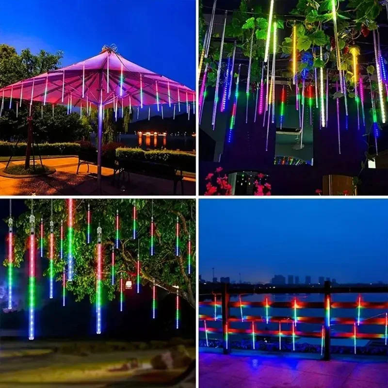 Description Picture 4 of item1/2/3/4 Set Meteor Shower Rain String Lights Garden Outdoor Street Garlands Fairy Lights for Christmas Tree Decorations navidad