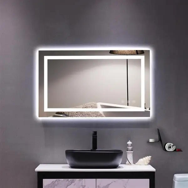 Description Picture 2 of itemBathroom Mirror with Led Light Glass Mirror Square Touch LED Anti-fog Easy to install Tricolor Dimming Lights 40*24"[US-W]