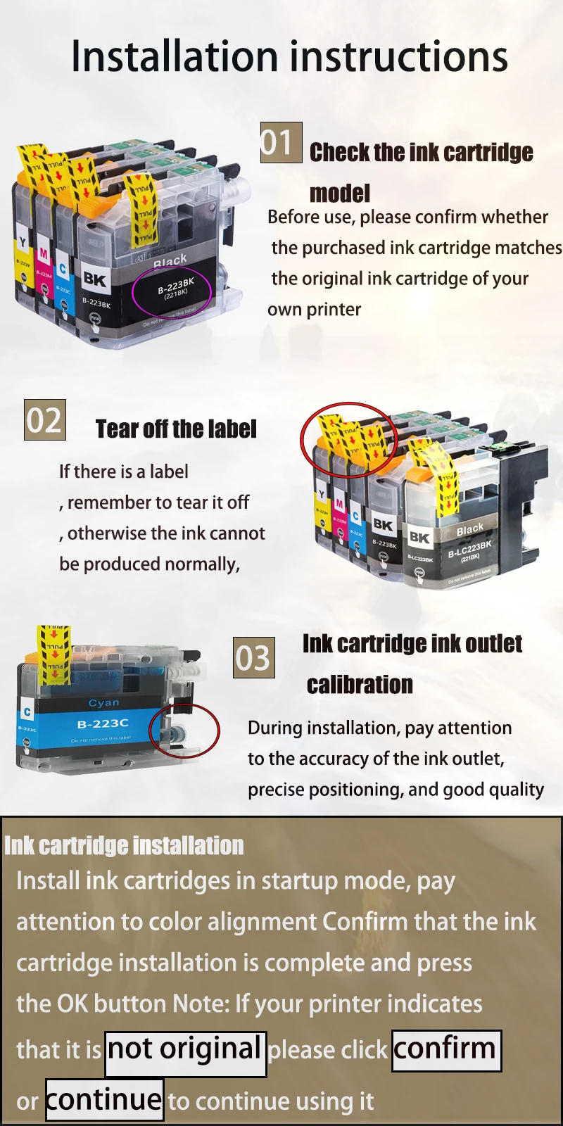 Description Picture 6 of itemVliaxh LC223 LC221 LC221XL LC223XL Ink Cartridge For Brother DCP-J562DW J4120DW MFC-J480DW J680DW J880DW J4420DW J4620DW J5320DW