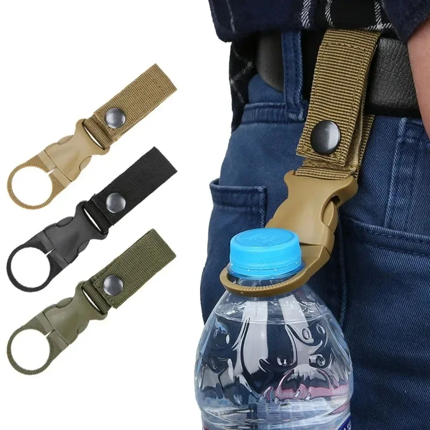 Description Picture 2 of itemMolle Webbing Backpack Buckle Carabiners Attach Quickdraw Water Bottle Hanger Holder Outdoor Camping Hiking Climbing Accessories