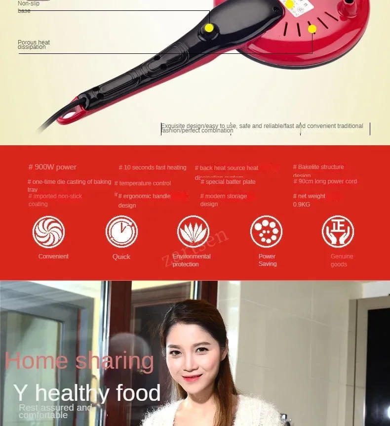 Description Picture 6 of itemElectric Crepe Maker Breakfast Pizza Machine Pancake Baking Pan Cake Non-stick Griddle Chinese Spring Roll Cooking Tools EU US