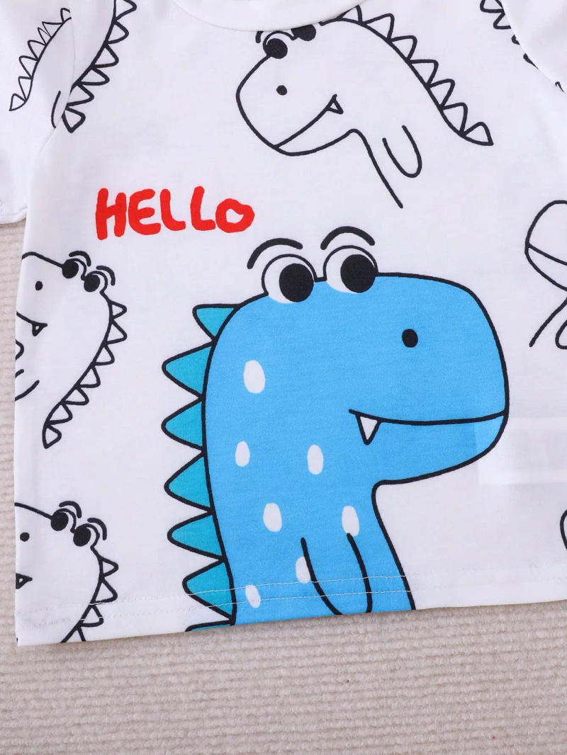 Description Picture 6 of itemSummer 2-Piece Set New Casual Outdoor Comfort Breathable Cute Dinosaur Print Round Neck Short-Sleeved Denim Shorts Fashion Suit