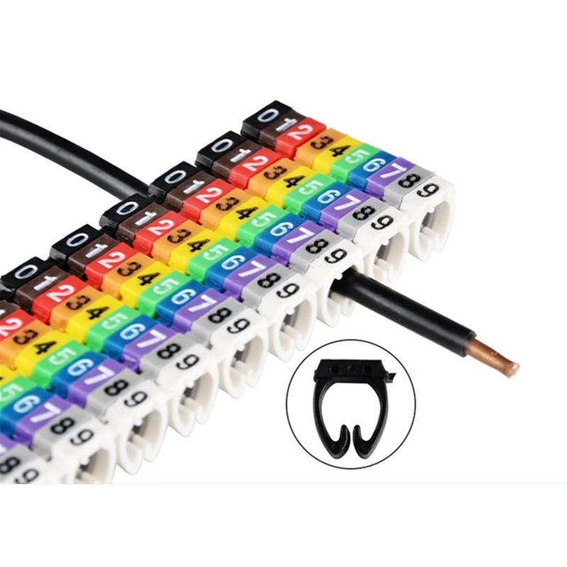 Description Picture 4 of item100pcs/Lot Cable Marker M Type CAT Digital Number Tube Cable Protector 6 Clip Network Ethernet Wire Number Snap Type Color