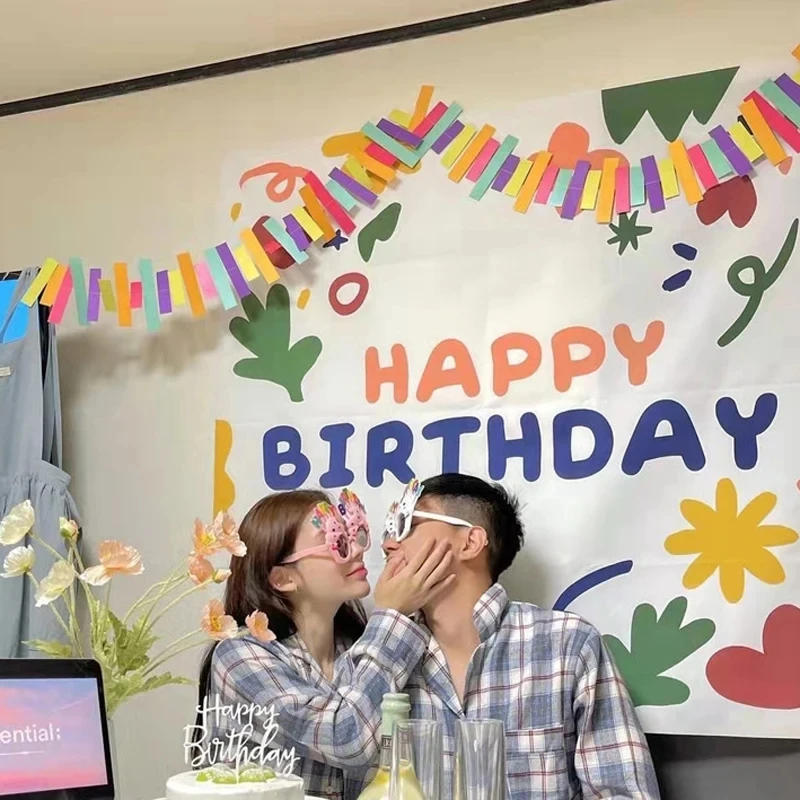 Description Picture 3 of itemHappy Birthday Background Tapestry Cloth Kawaii Children's Room Wall Decoration Kids' Dormitory Cartoons Home Party Decor