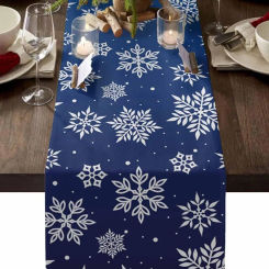 Christmas Snowflake Navy Blue Linen Table Runner Dining Table Decor Winter Xmas Table Runners Dresser Scarf Christmas Decoration