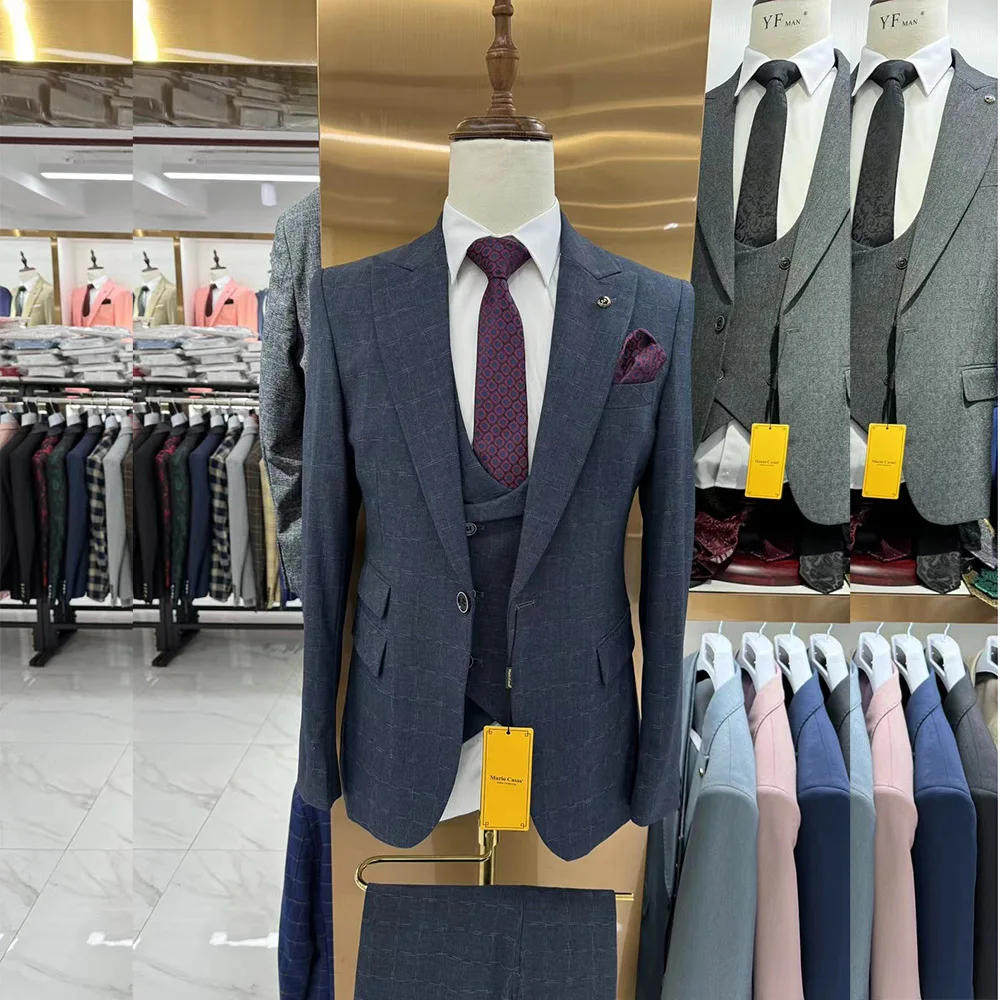 Description Picture 6 of itemElegant 3 Piece Jacket Pants Vest Male Clothing Peak Lapel One Button Slim Fit Regular Length Full Set Luxury Office Men's Suits