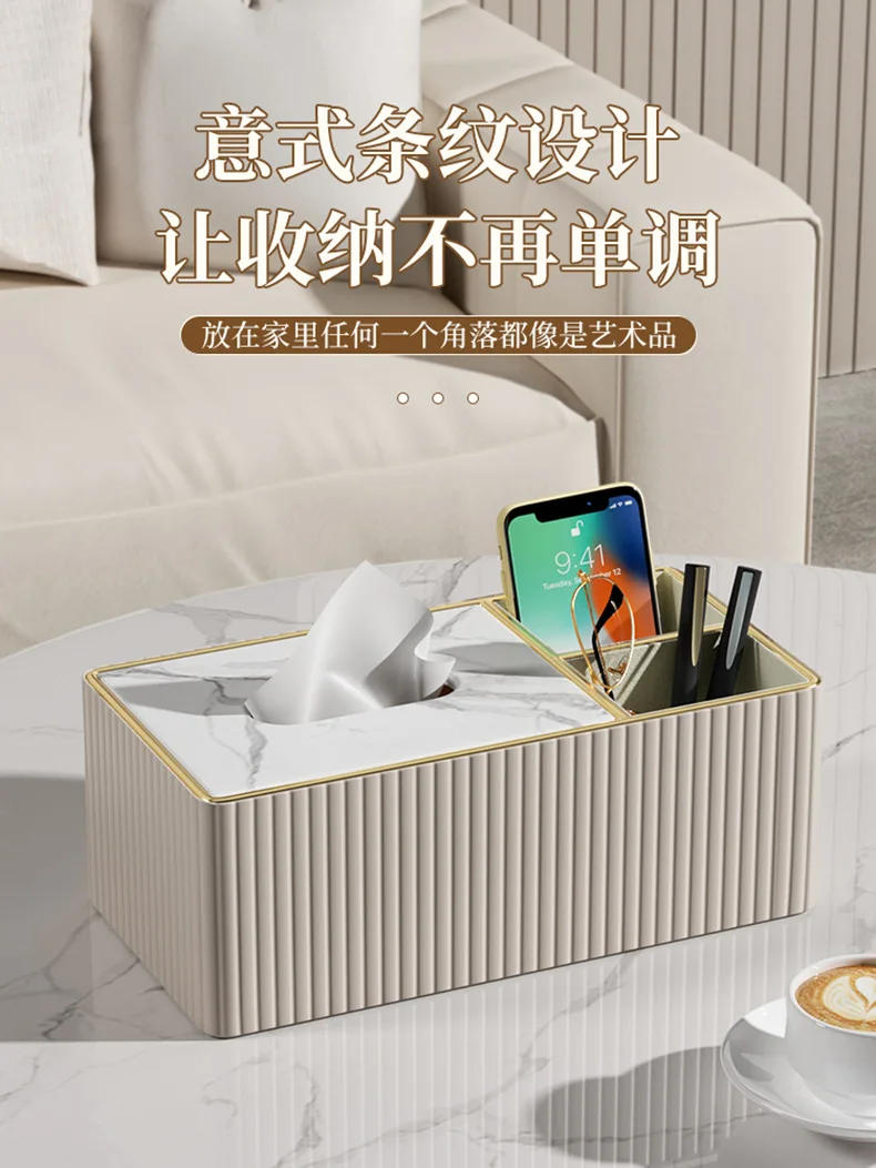 Description Picture 2 of itemLuxury Fashion Tissue Box Napkin Holder Hotel Restaurant Home Decorative Leather Tissue Box Napkin Pu Leather Marble Tissue Box