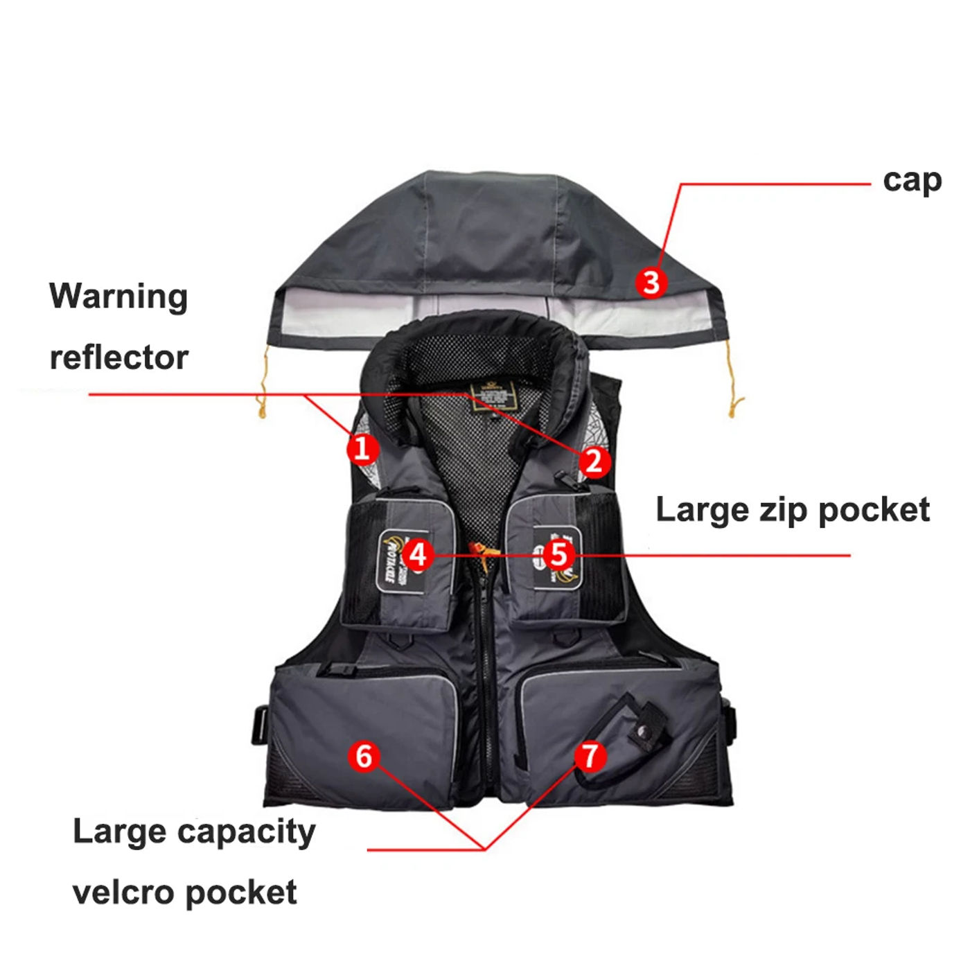 Description Picture 3 of itemFX L-XXL Professional Life Jacket Vest Fishing Polyester Adult Safety Life Jacket Survival Life Vest Swimming Boating Drifting
