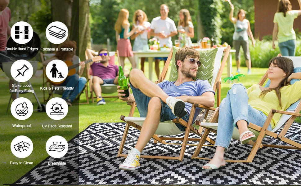 Description Picture 3 of itemMiRcle Sweet Waterproof Outdoor Rug 4X6 ft Reversible Black & White Plastic Straw Patio Carpet for Camping, 120X180cm Floor Mat