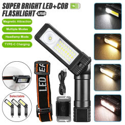 Rechargeable Camping LED Flashlight Work Light with Headband and Hook Headlamp Waterproof 6 Lighting Modes Suitable Night Work