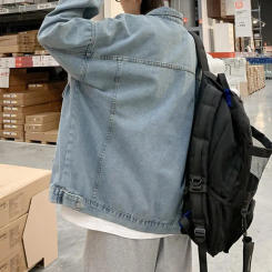 Men Denim Jacket Stylish Men's Denim Jacket with Lapel Collar Flap Pockets Casual Spring/autumn Coat in Solid Color Single for A