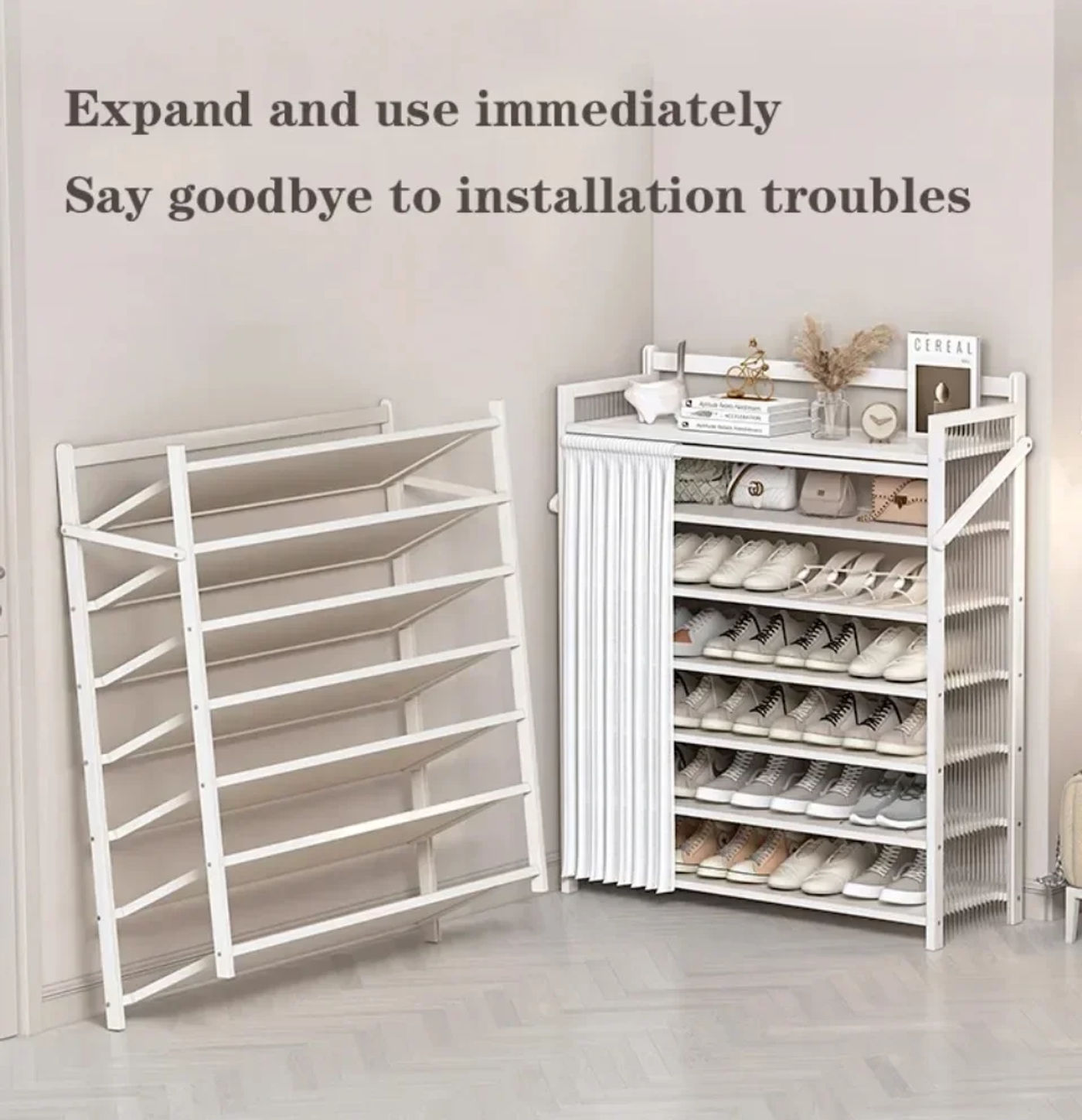 Description Picture 4 of itemFolding Shoe Rack Organizer Cabinet Dust Proof Large Capacity Simplicity Shelf Shoe Racks Dustproof Fabric Shoes Shelf Saving