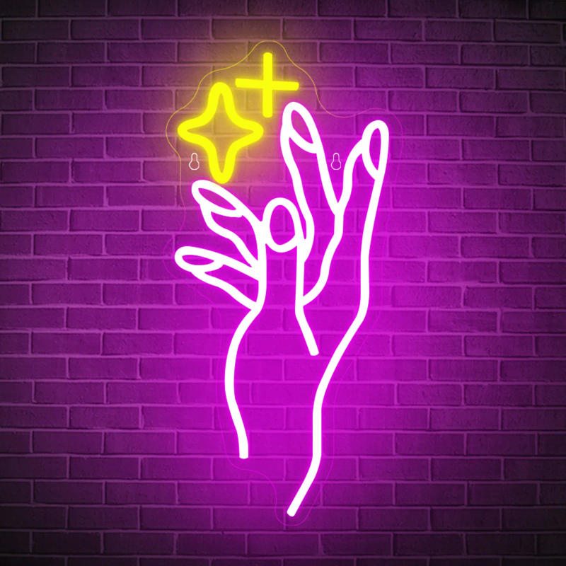 Description Picture 2 of itemHand Neon Sign Pink Nail Led Signs For Wall Decor Hand LED Lights Signs Dimmable Neon Light up Signs for Bedroom Girls Room De