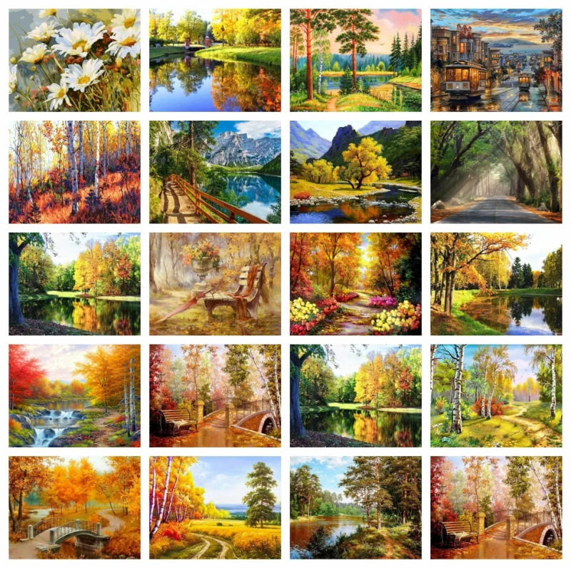 Description Picture 3 of itemAZQSD Paint By Numbers For Adults Autumn Landscape Diy Acrylic Drawing On Canvas Forest Scenery Home Decor 40X50cm Handpainted