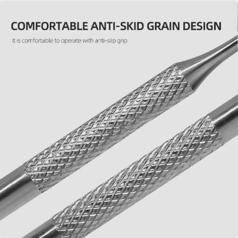 Description Picture 3 of itemNew Nail Double-ended Use Stainless Steel Circle Beveled Head Cuticle Pusher Remover Manicure Sticks Tool Nail Art Tool