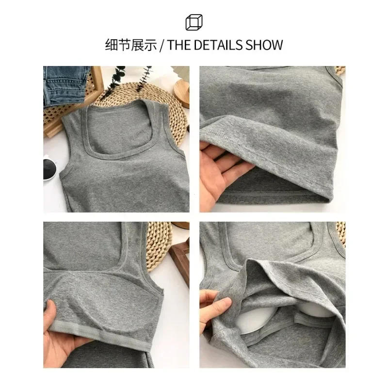 Description Picture 2 of itemWomen Square Low-Collar Sleeveless Neck Camisole Solid Tank Top Female Summer Sexy Tank Topswith Pad Solid Color Bottoming Tops