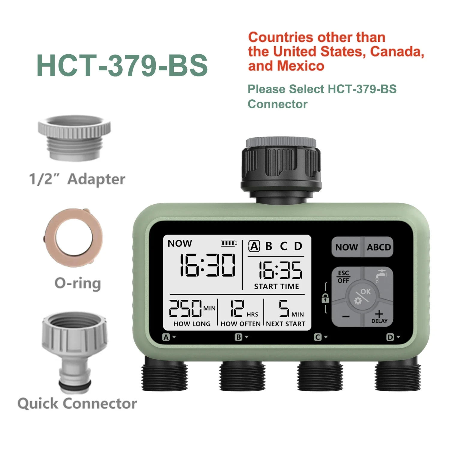 Description Picture 3 of itemEshico  4-Outlets Water Timer Automatic Drip Irrigation Controller Water Valve 4-way Independent Control Program Garden Tool