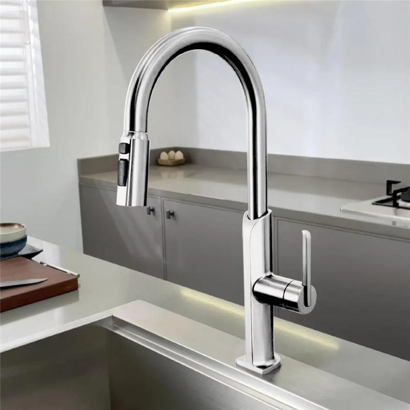 Description Picture 4 of itemBrushed Gold Pull Out Kitchen Faucet SUS304 Sink Faucet Mixer Tap 360 degree rotation torneira cozinha mixer taps Kitchen Tap