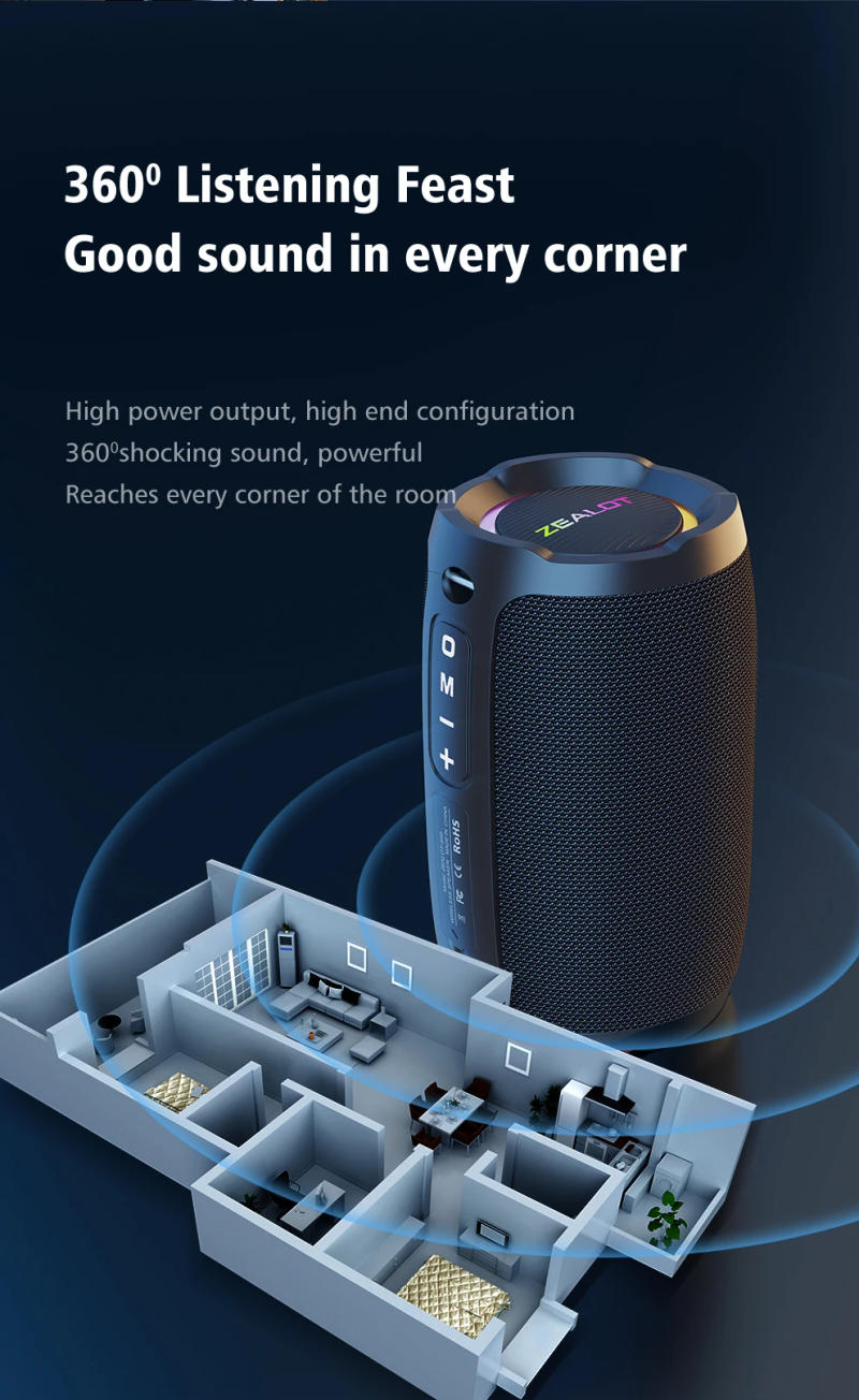 Description Picture 5 of itemZEALOT-S49 20W Portable bluetooth speaker Stereo Sound IPX7 waterproof wireless bluetooth 5.2 Excellent Bass Performace