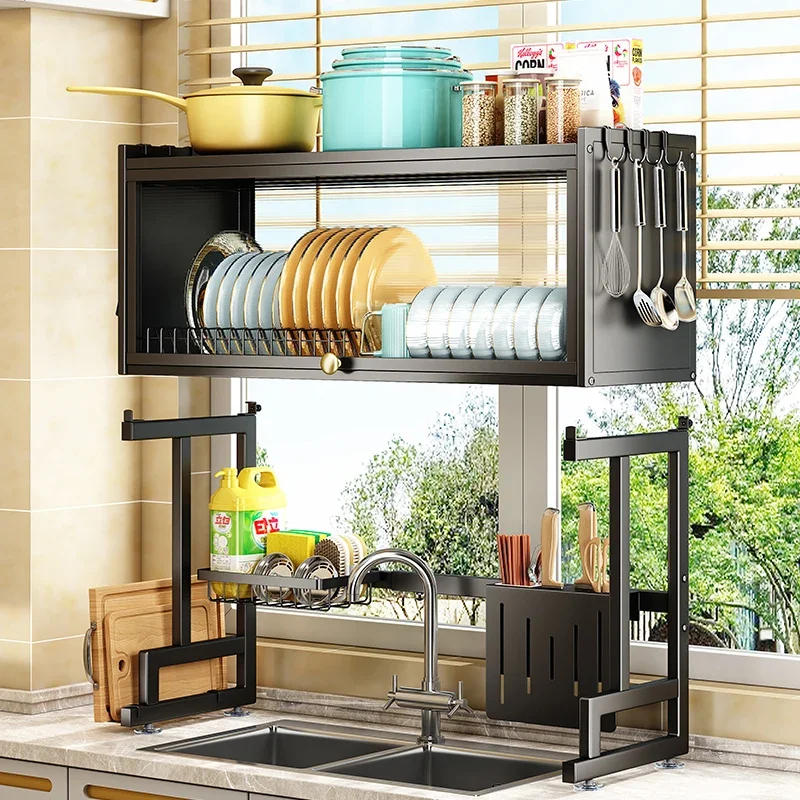 Description Picture 4 of itemSink Storage Shelf with Cabinet Door Dustproof Multifunctional Countertop Retractable Dish Rack Bathroom Estanterías