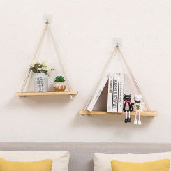 Wooden Rope Swing Wall Hanging Plant Flower Pot Tray Mounted Floating Wall Shelves Nordic Home Decoration Simple Design