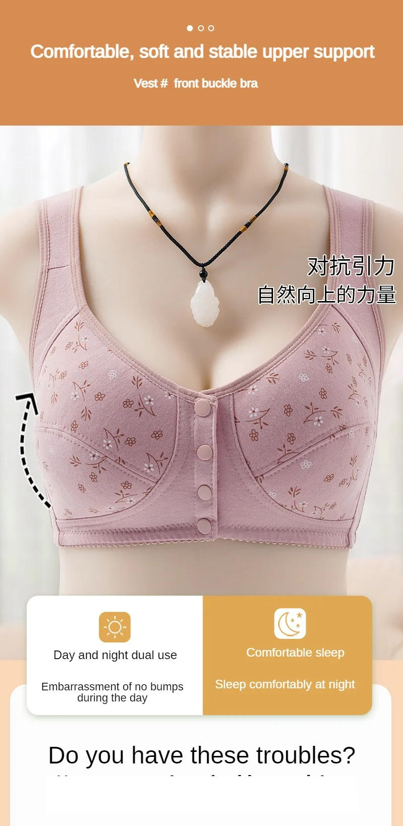 Description Picture 2 of itemPlus Size Women Soft Cotton Sports Bra Wire Free Bras Front Closure Brassiere Comfortable Thin Underwear Middle-aged Elder