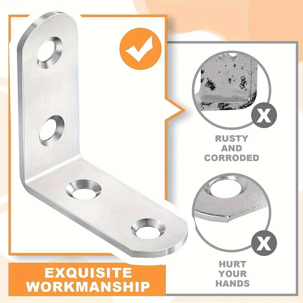 Description Picture 2 of item20 L-shaped stainless steel bracket angle brackets, suitable for wooden furniture, chairs, drawers, cabinets, with 80 screws