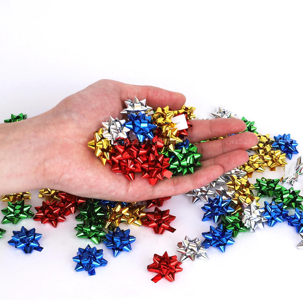 Description Picture 2 of item50pcs/2.5cm Mini Colorful 3D Star Flower Decorations  DIY Self-adhesive Ribbon Bows Paper Gift Wrapping for Christmas Wedding