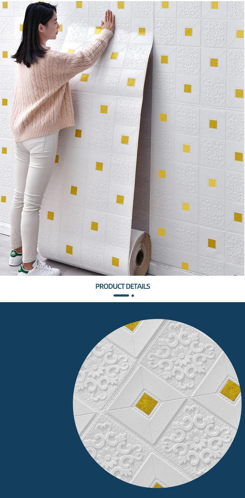 Description Picture 5 of item1/2/5/10m Self-adhesive Panels Wallpaper 3D Wall Stickers Tile Modern Home Decor Fion For Bedroom Living Room Kitchen TV Backdro