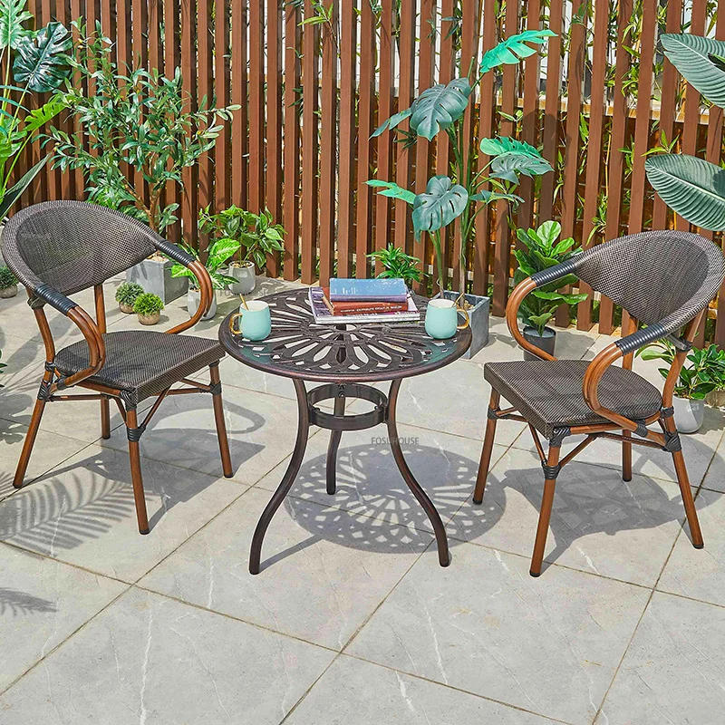 Description Picture 5 of itemOutdoor Patio Table and Chairs Set modern Light Luxury Leisure Small coffee table Rattan Chair Household Garden Furniture set Z