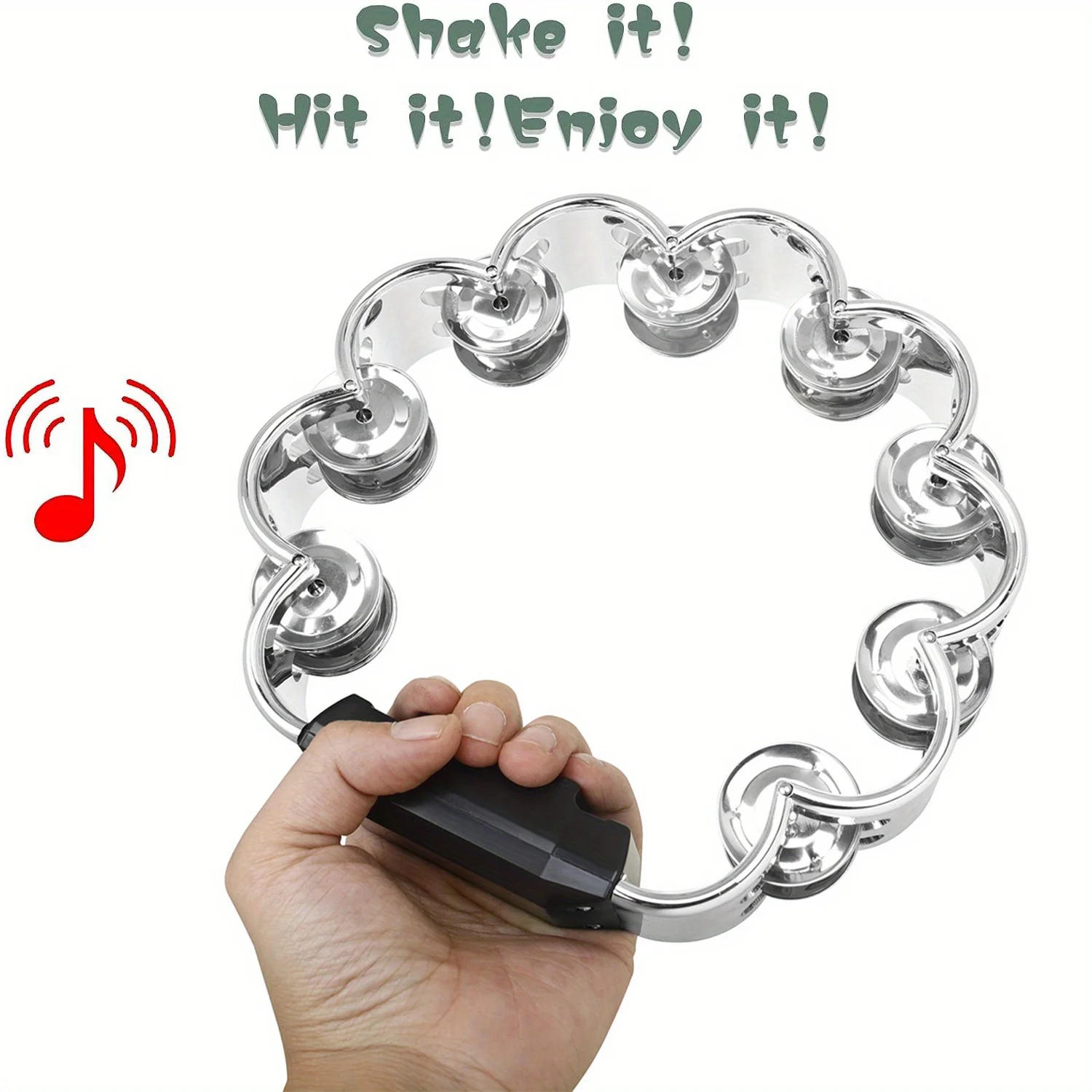 Description Picture 6 of itemAdult Plated Metal ABS Tambourine Music Rhythm Instrument Handheld Percussion Drum Party Church Wedding Performance Concert