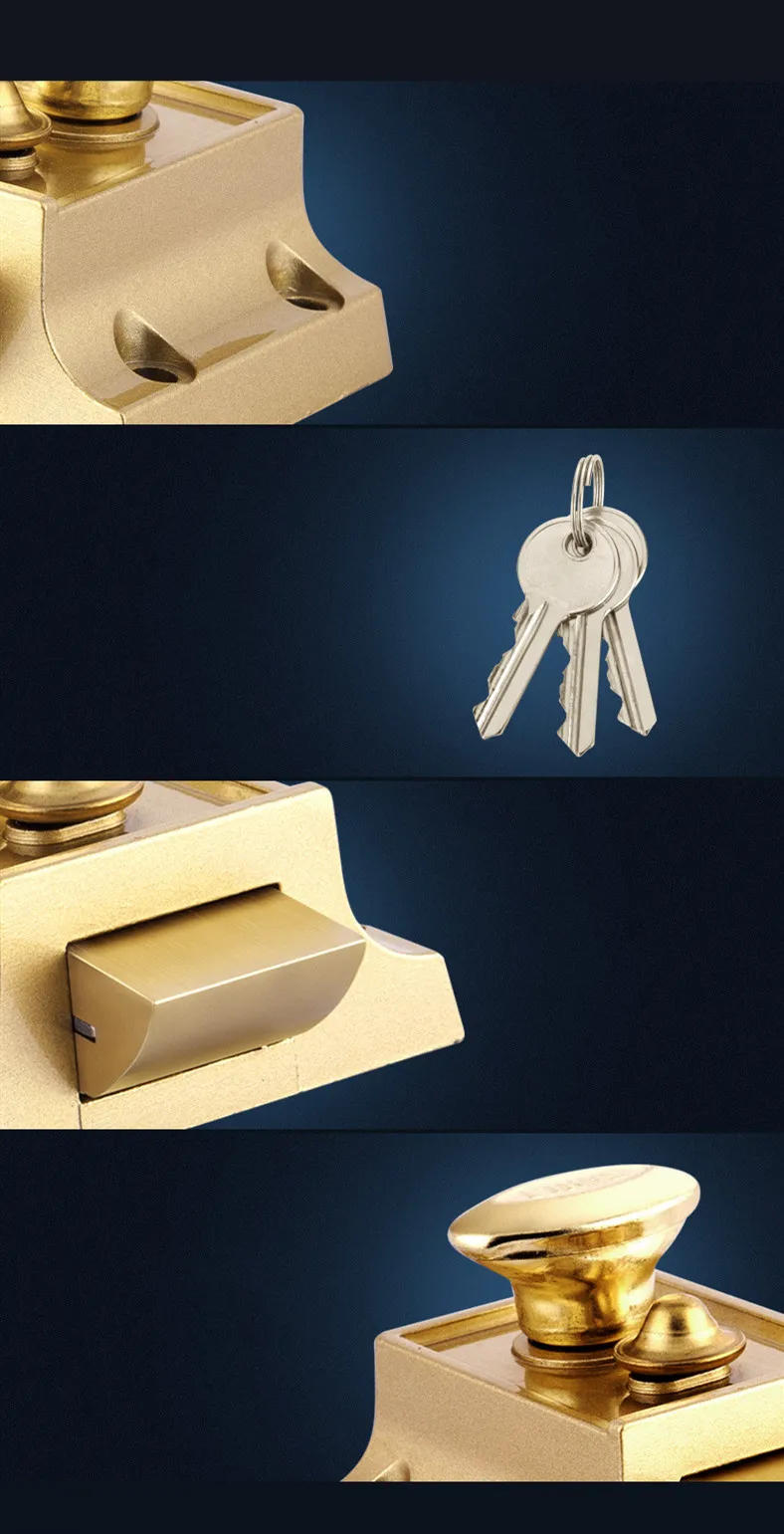Description Picture 4 of itemRetro Style Exterior Door Locks Zinc Alloy Indoor Anti-theft Wooden Doors Locks Golden Multiple Safety Door Lock Home Hardware