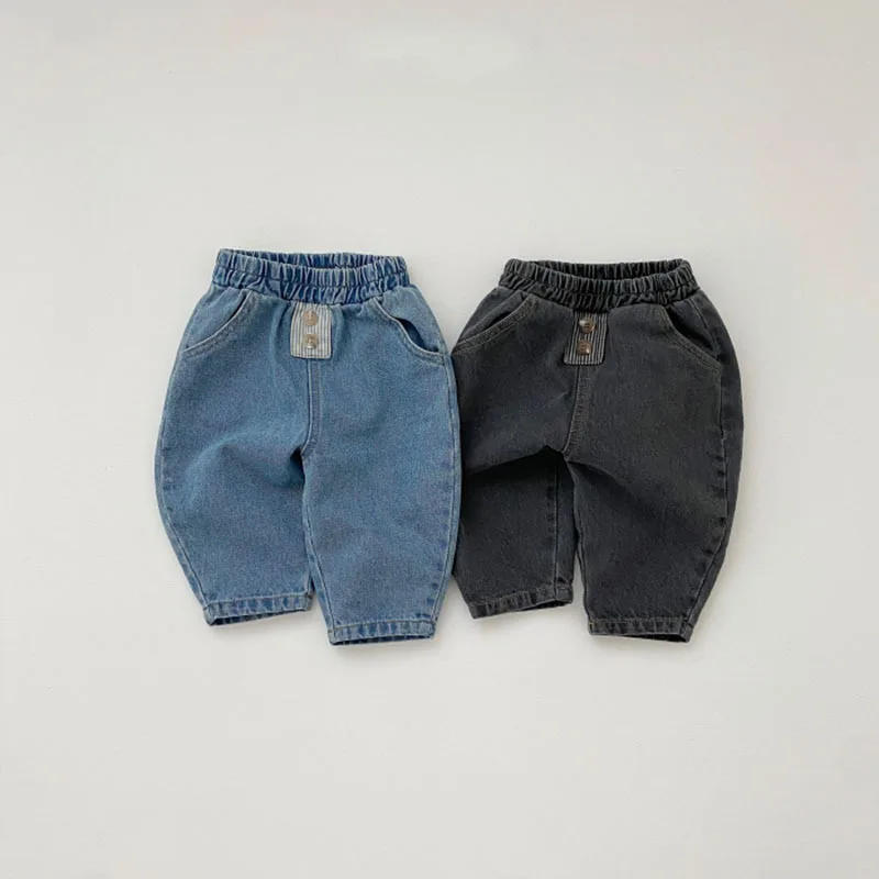 Description Picture 2 of item2025 New Baby Casual Denim Trousers Fashion Boys Jean Solid Toddler Loose Pants Baby Girls Harem Pants Infant Denim Clothes