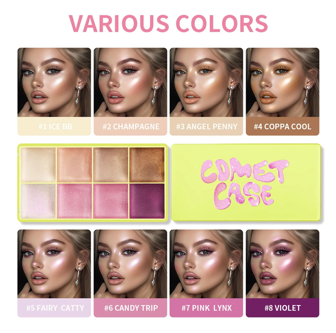Description Picture 3 of itemCase Cream Makeup Palette Set 8Colors/set Girly Room Accessories Makeup  Eye Shadow Palette Gift for Girl woman