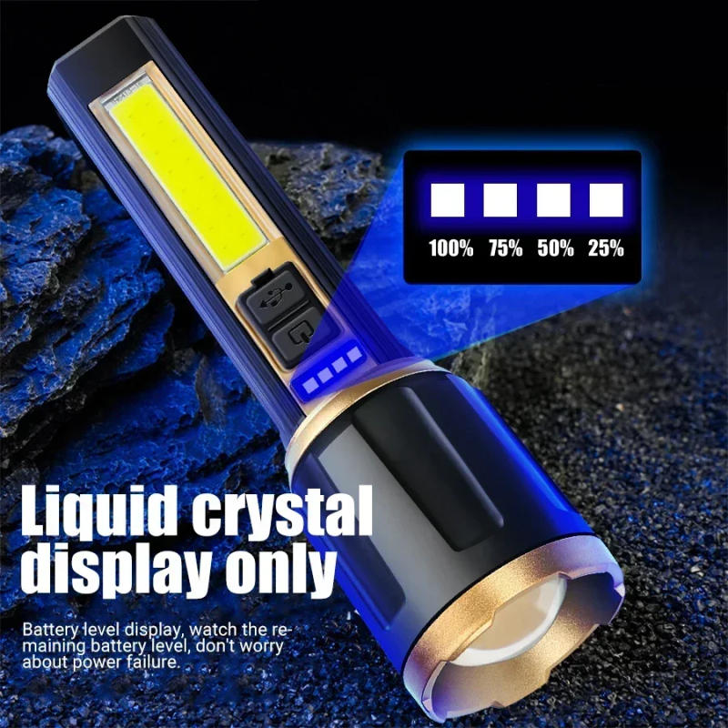 Description Picture 6 of itemUSB Rechargeable T6 LED Flashlight Outdoor Portable Zoom Torch With Power Display Outdoor Tactical Flashlights