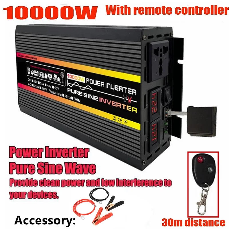Description Picture 3 of item12000W Pure Sine Wave Power Inverter Voltage Transformer Intelligent Digital Display Car Home Outdoor DC12V to AC 220V/