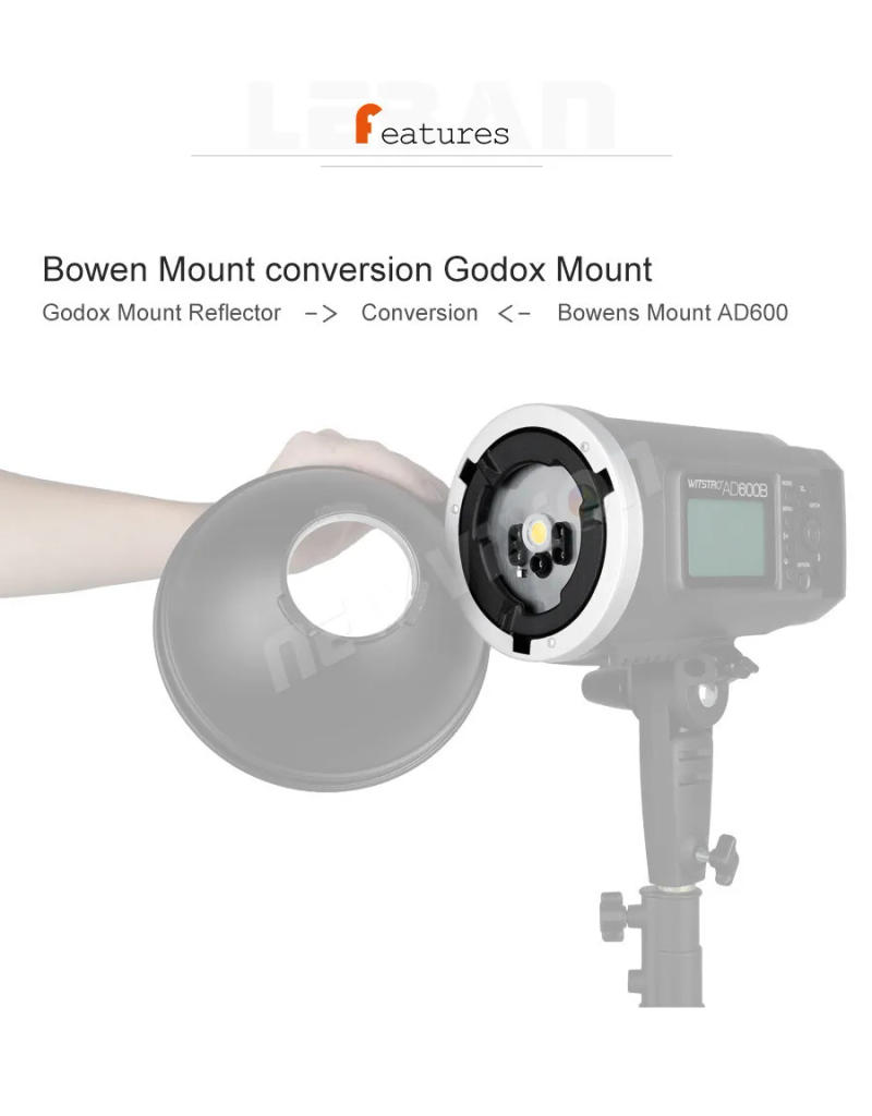 Description Picture 4 of itemGodox AD-CS Bowens Mount Adapter Fixed Ring for Godox AD600B AD600BM for Godox AD-H600B AD-H1200B Portable Flash Head