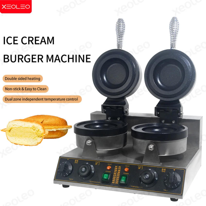 Description Picture 2 of itemXEOLEO Double Head UFO Burger Machine Non-Rotating Gelato Panini Press UFO Hamburger 1200W+1200W Ice Cream Waffles Burger Maker