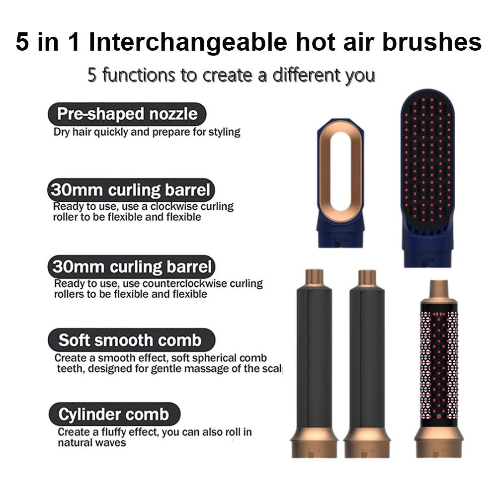 Description Picture 3 of itemNew 5-in-1 Hair Dryer Professional High Speed Curling Irons Hot Air Combs Hair Straighteners Styling Tools Curling Sets