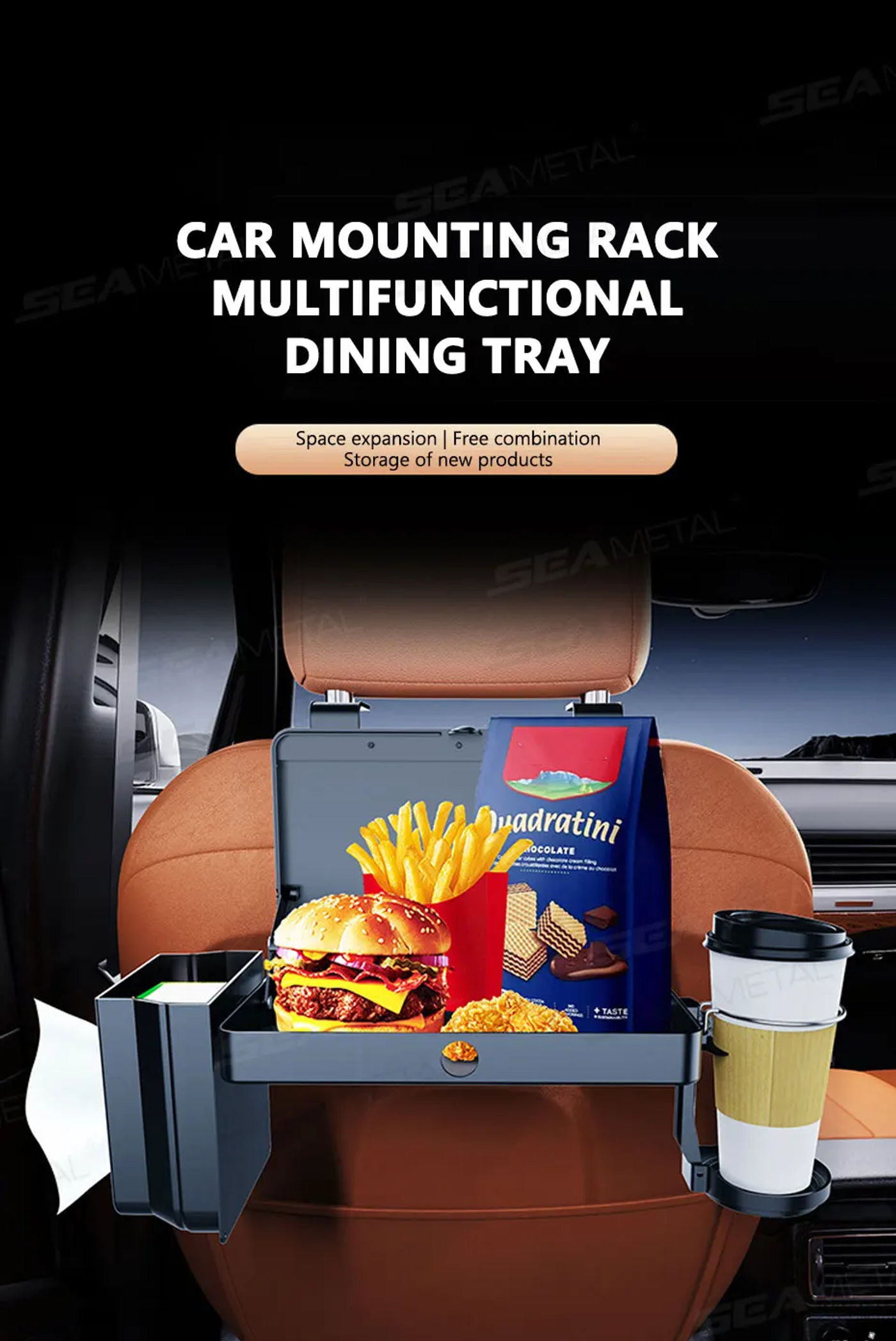 Description Picture 2 of itemCar Rear Seat Table For Kids Dinning Food Drink Holder Multi-functional Headrest Hanging Table Lunch In the Car Foldable Tray