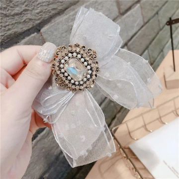 Korean Yarn Bow Spring Clip Crystal Headband Hair Pins Head Jewelry Fashion Bridal Wedding Headpiece Retro Hair Accessories