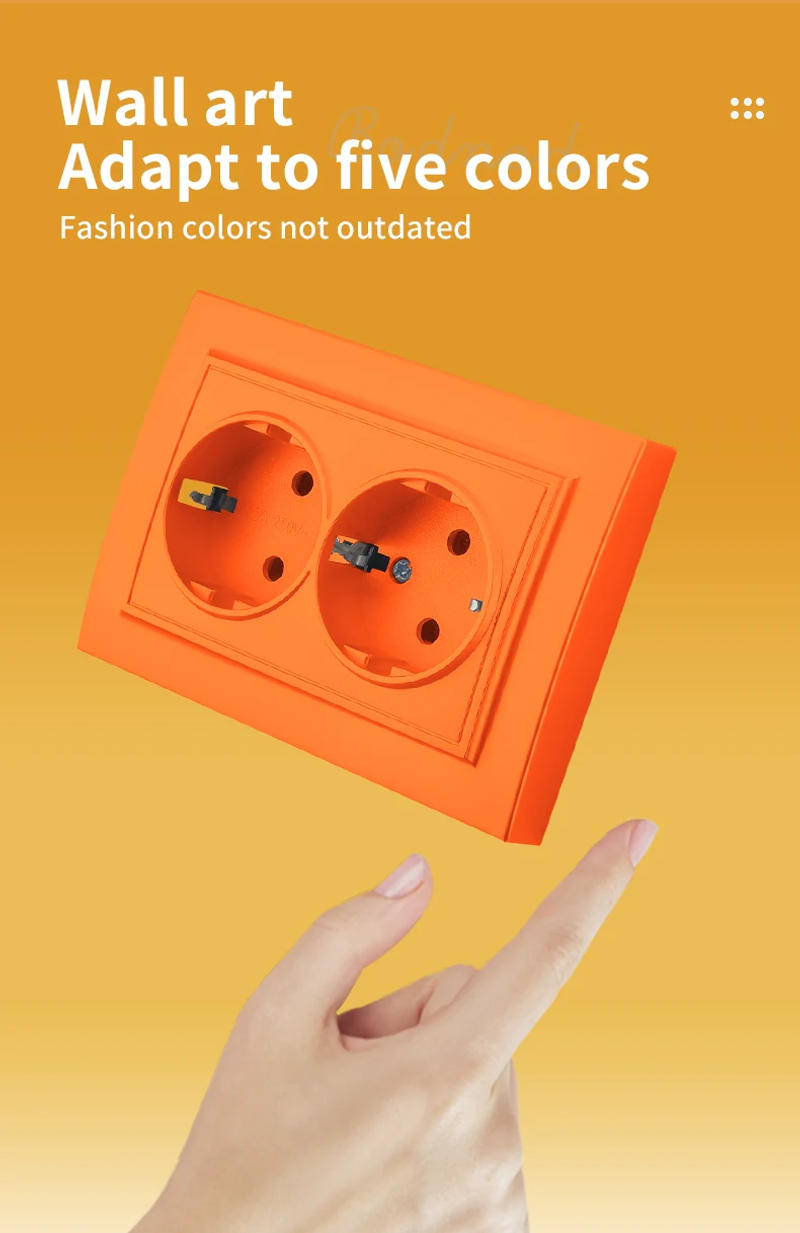 Description Picture 5 of itemOrange Classic Electrical Outlets Power Sockets EU Standard AC 250V Paint Plastic Wall Embedded With Ground Plugs Socket Socket