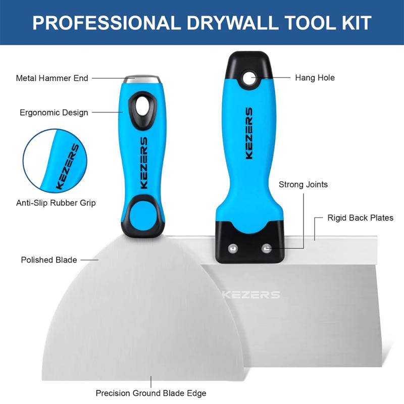 Description Picture 6 of itemKEZERS Drywall Hand Tool Kit, 5/7 Pieces 3" 4" 5" 6" 8" 10" 12" Stainless Steel Drywall Knife with Metal Hammer End