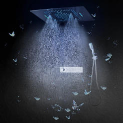 Concealed Thermostatic Button Shower System LED Ceiling Rain Shower Head Bathroom Faucet Multi-Function Hidden Smart Mixer Valve