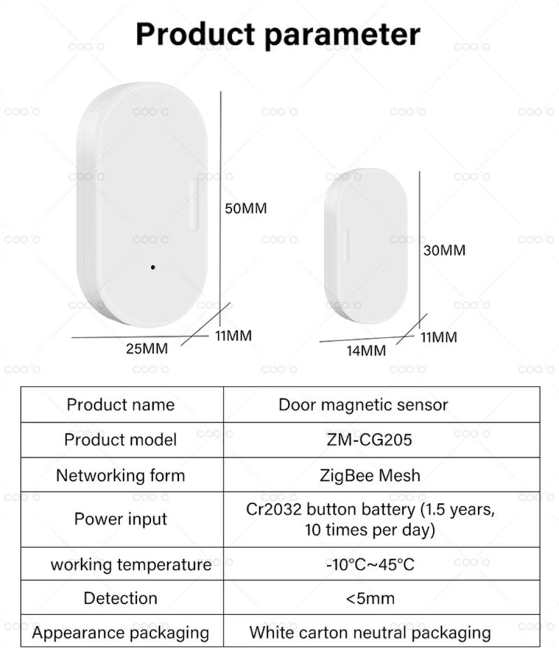 Description Picture 3 of itemZigbee Smart Door Window Contact Sensor Wireless Detectors Open/Close Works with Alexa Google Home Zigbee2MQTT Home Assistant