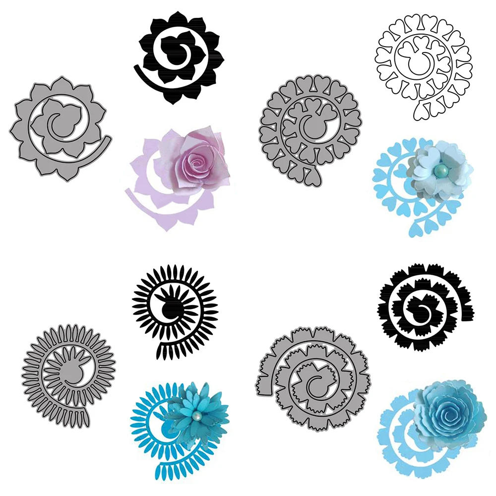 Description Picture 3 of item24 Styles Spiral Flower Metal Cutting Dies Scrapbook Embossing Circle Die Cuts Photo Album Cutter Paper DIY Craft Cutting Die